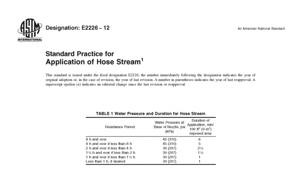 ASTM E 2226, Practice for Application of Hose Stream